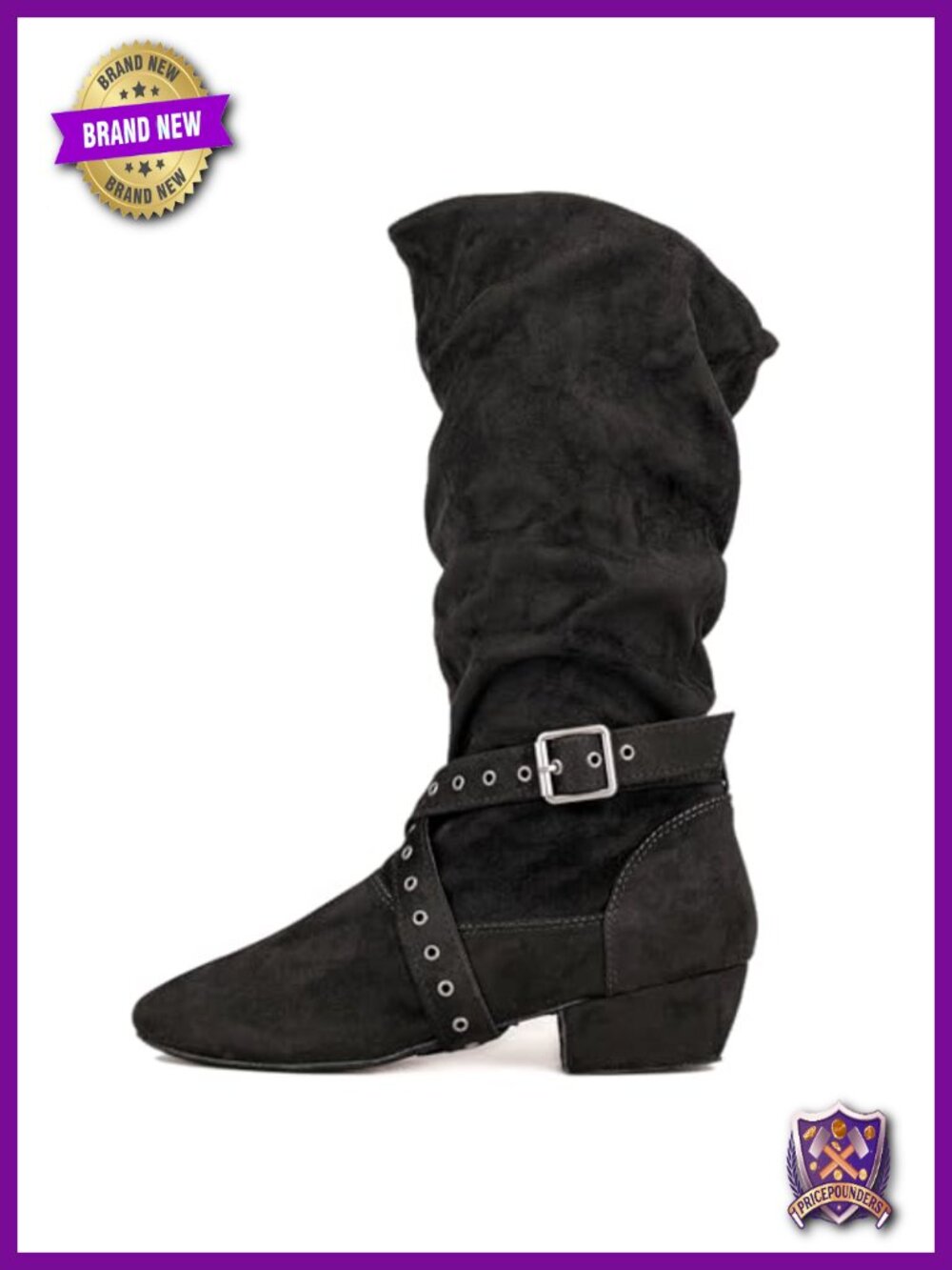 Indoor Suede Leather Sole Ballroom Dance Boots 1.5" Heel Zipper